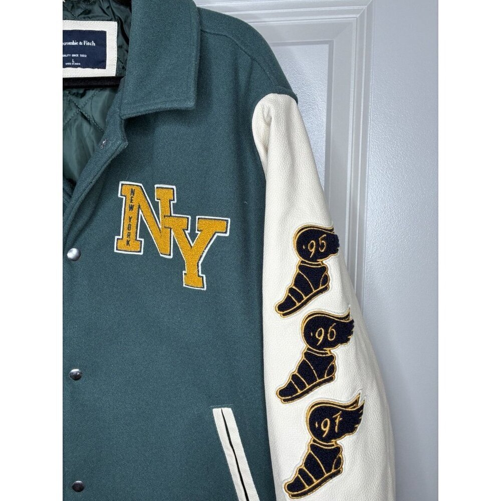 Abercrombie & Fitch Varsity Letterman Jacket Green NY Size Large - Picture 7 of 10